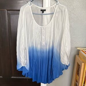 Lane Bryant Blue and White Ombre Batwing sleeved Blouse